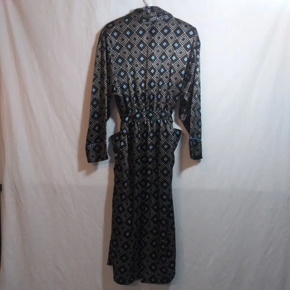 Vintage Victoria's Secret Silky Satin Geometric Patterned Black Blue Robe  Xs/S
